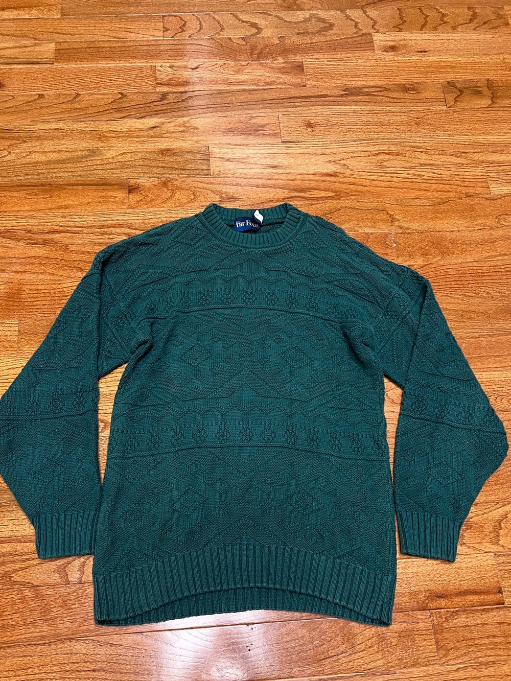Vintage Men's forest Green Textured Crewneck Sweater 100% cotton sweater